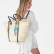 French Market Basket Backpack in Natural/Black on models back