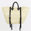 French Market Basket Backpack in Natural/Black on white background
